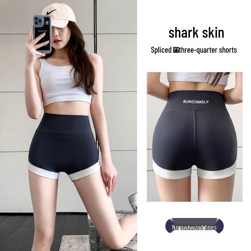 Women s Yoga Shark Skin High Waist Tummy Control Seamless Summer Capris L [100-120 kg]