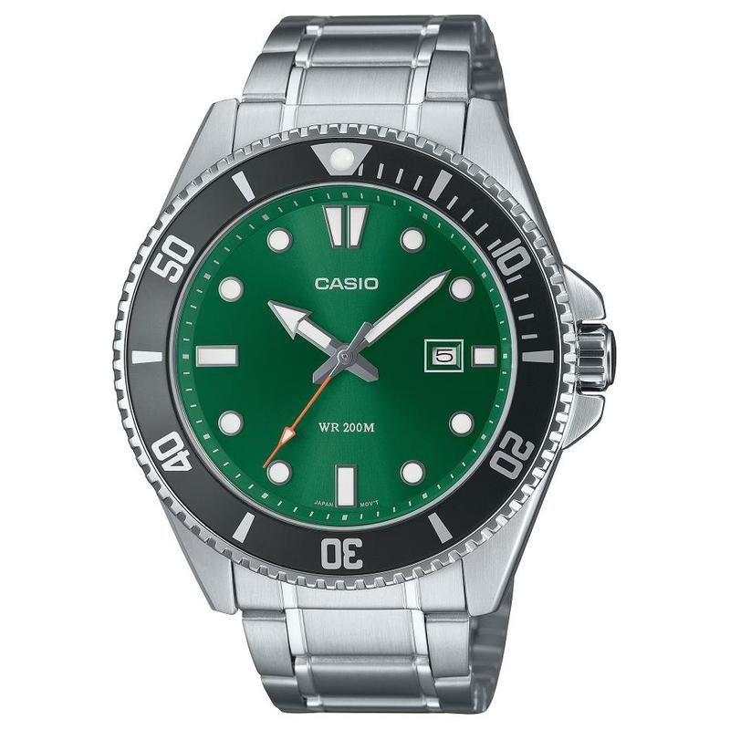 CASIO STANDARD series 200 meters waterproof Quartz Steel Strap same style for men and women green dial MDV-107D-3A2V