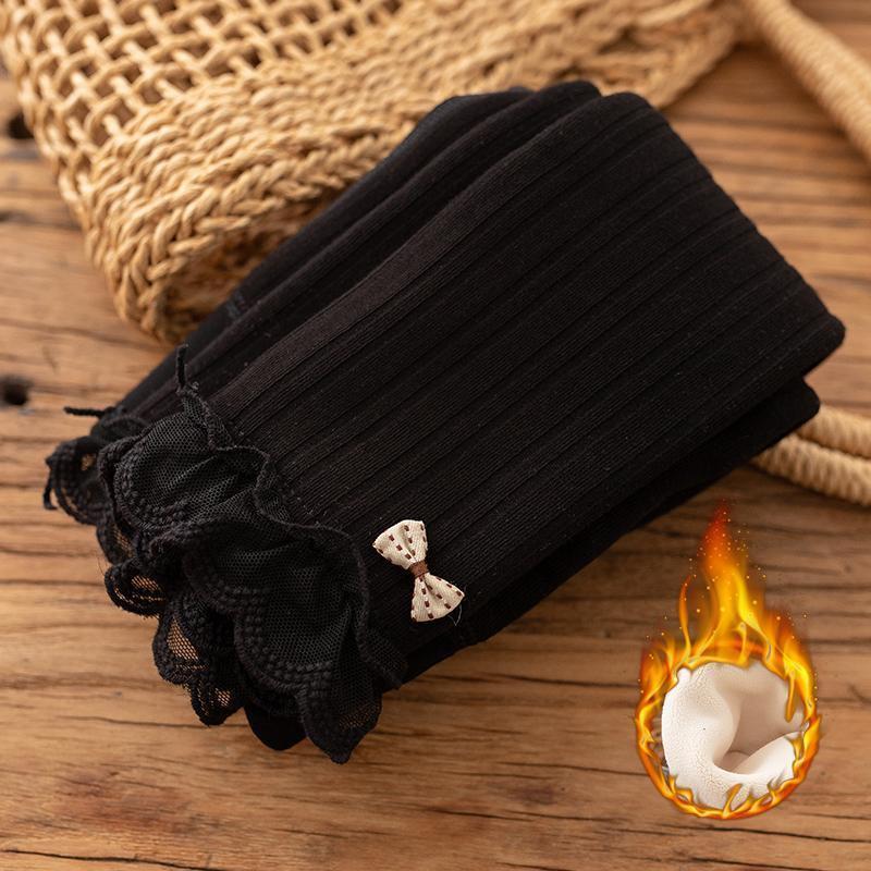 Winter Stripe Lace Fleece-Lined Thick Leggings for Baby Girls - Fashionable, Warm Autumn Style