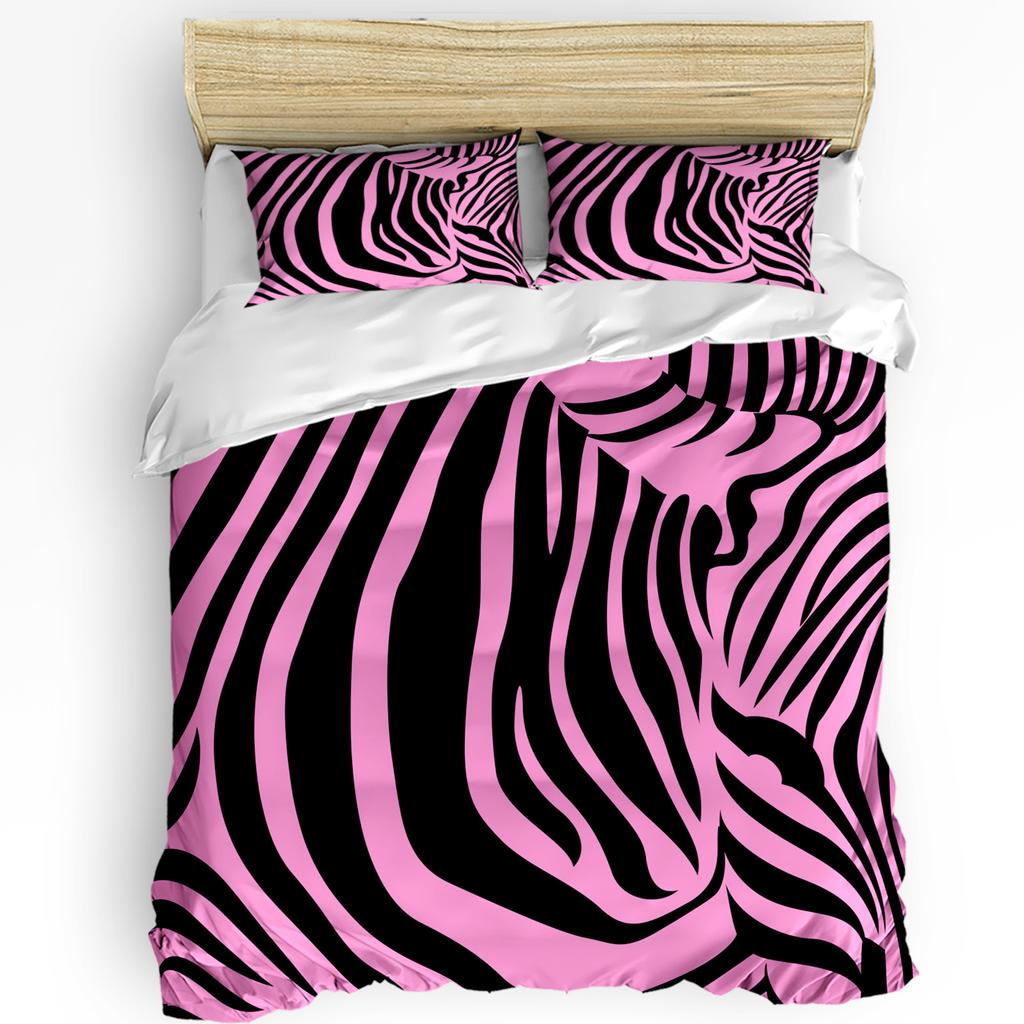 Zebra Stripes Black Pink Bedding Set 3pcs Boys Girls Duvet Cover Pillowcase Kids Adult Quilt Cover Double Bed Set Home Textile