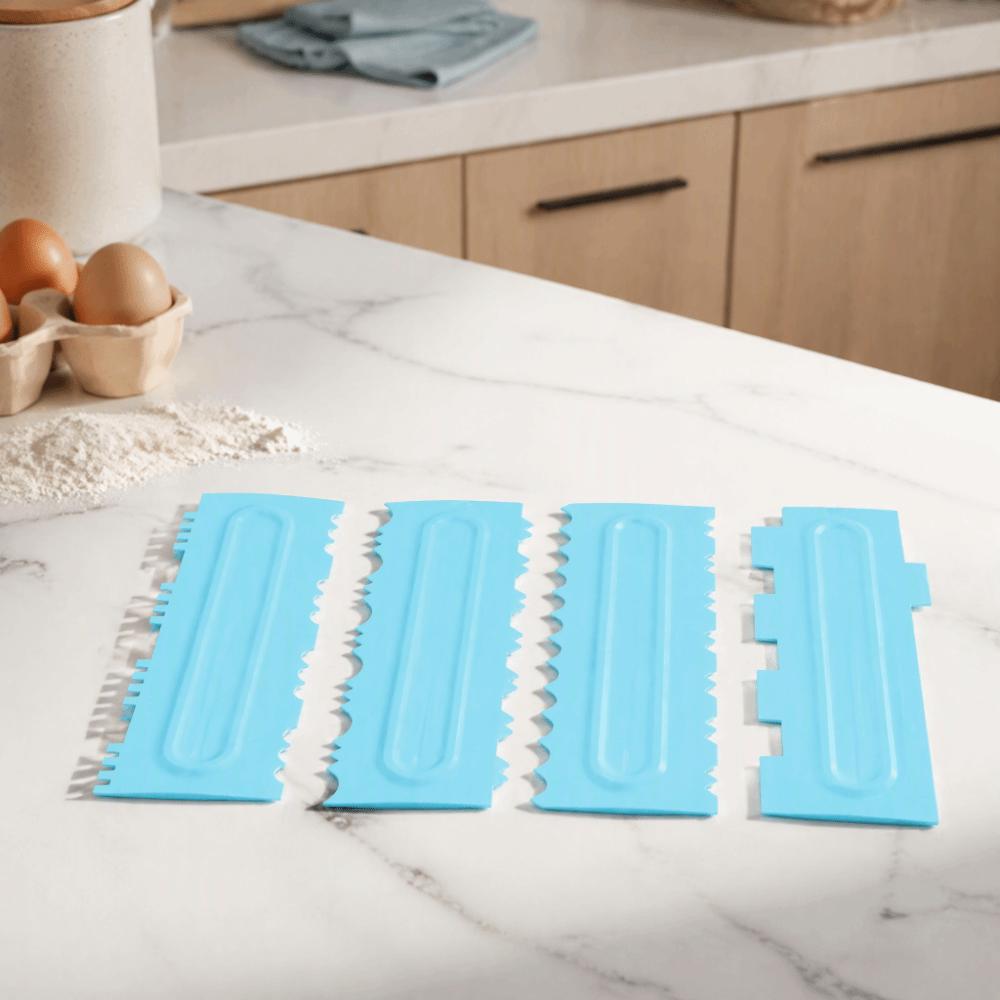 4PCS Patterned Edge Cake Decorating Scraper Plastic Icing Smoother Cake Decorating Comb DIY Baking