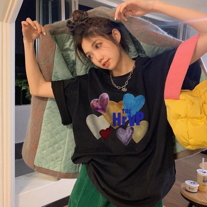 

Pure cotton summer dopamine couple top heavy white dragon fruit color trendy cool American slim-fit short-sleeved T-shirt women S