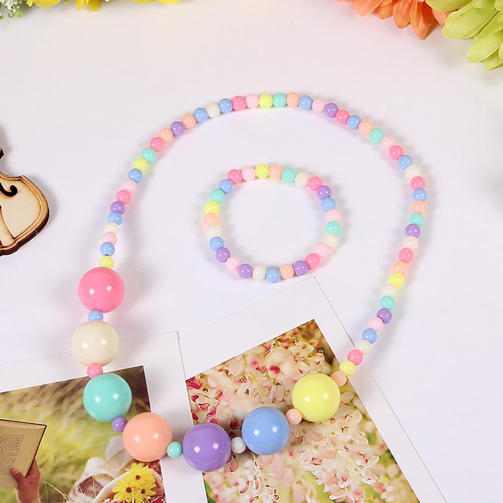 Cuteness Flower Rainbow Necklace and Bracelet Set Charm Jewelry Set Colorful Beads Jewelry Plastic Texture for Girls