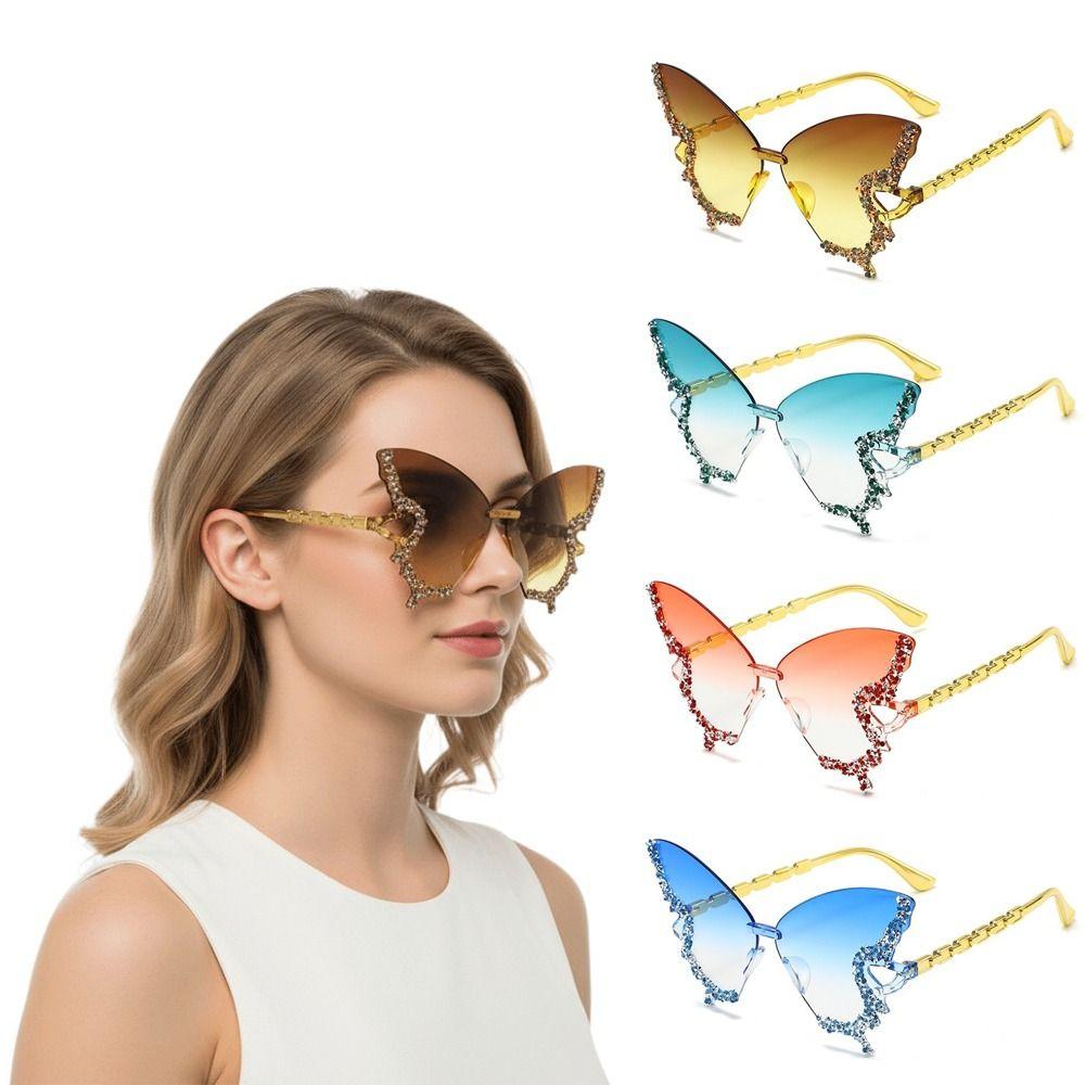 Tint Color Butterfly Sunglasses UV Protection Rimless Sun Glasses Cat Eye Sunglasses for Women