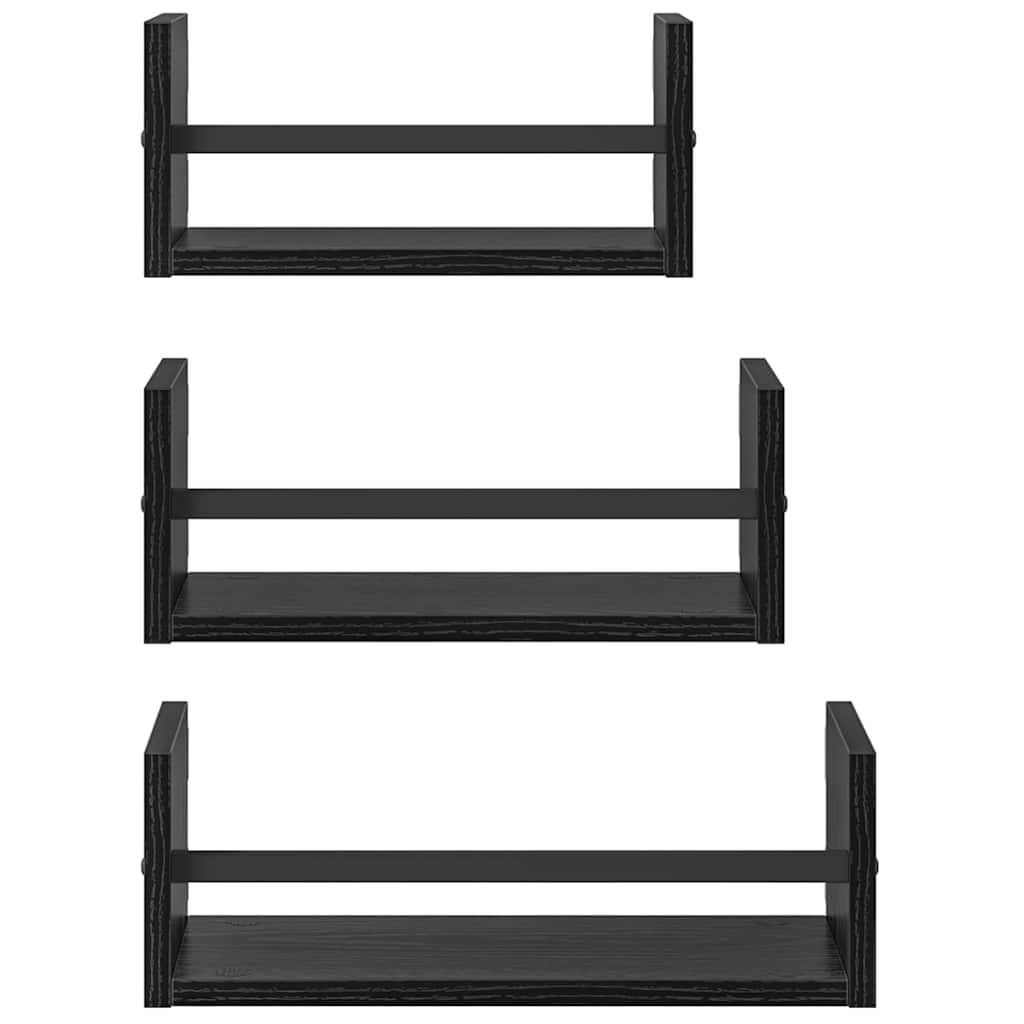 Wall Shelf Set with Shelf 3 pcs Black Oak Look 40x16x14 cm