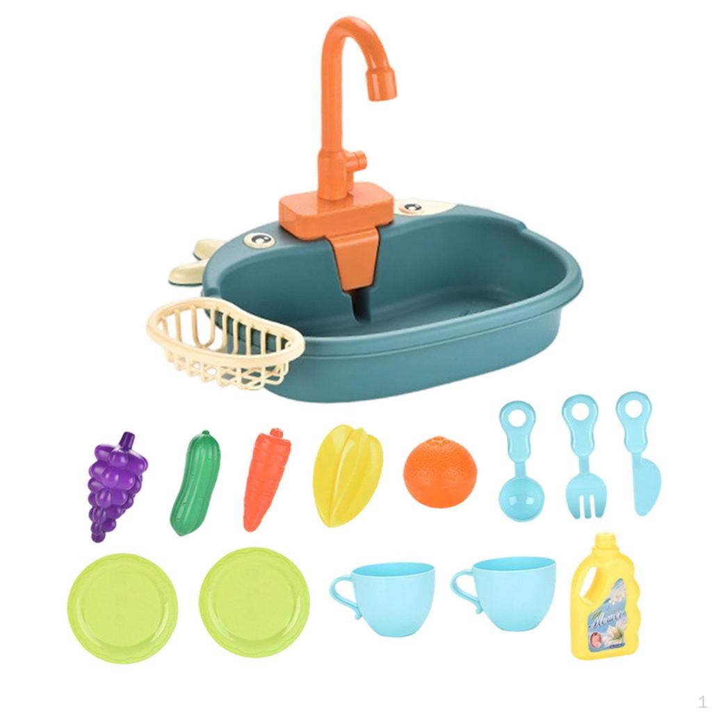 Children's Role Play Kitchen Sink Toys Set with Water Cycle System