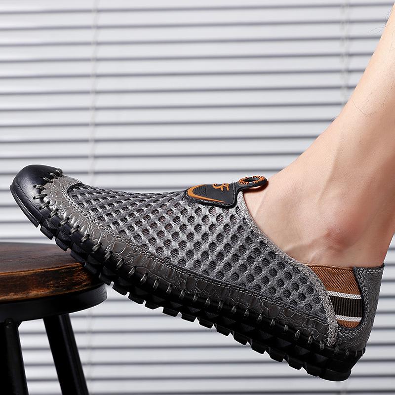 Large Size 38-48 Fashion Men's Summer Leather Breathable Casual Driving Shoes Loafers Flat Sandals Sports Sandals