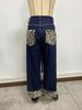 Women's Retro Dark Blue Leopard Print Plush Lined Denim Pants - Autumn/Winter Thick Long Pants