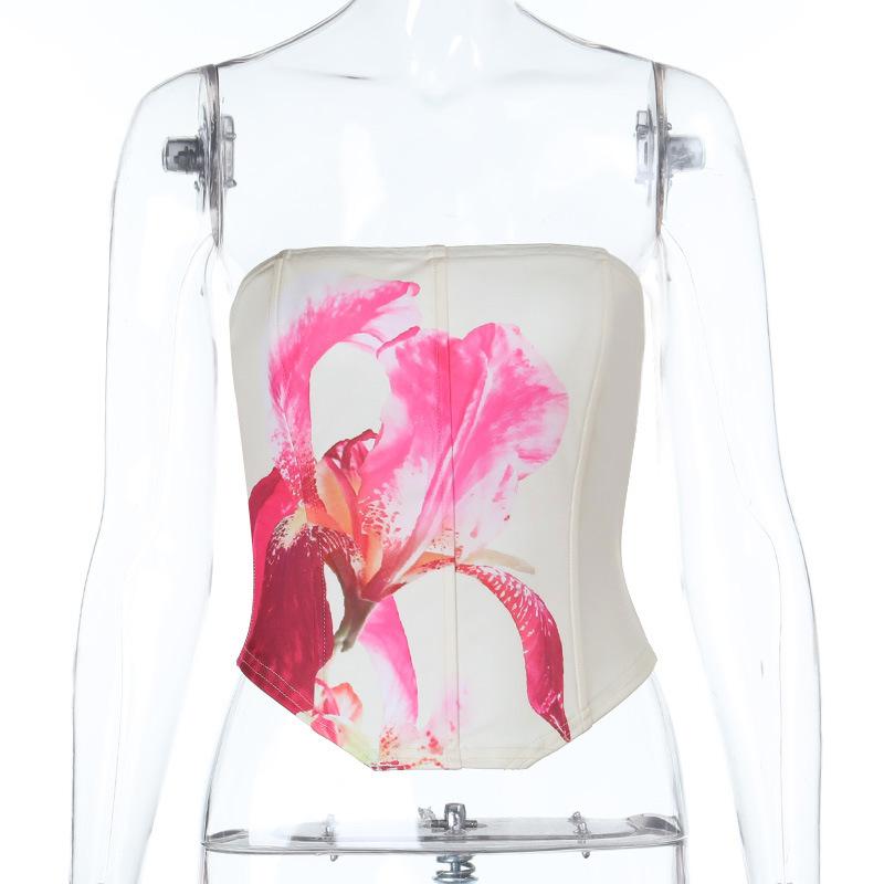 XY European and American women's clothing flower-printed tube top, summer new versatile and thin vest