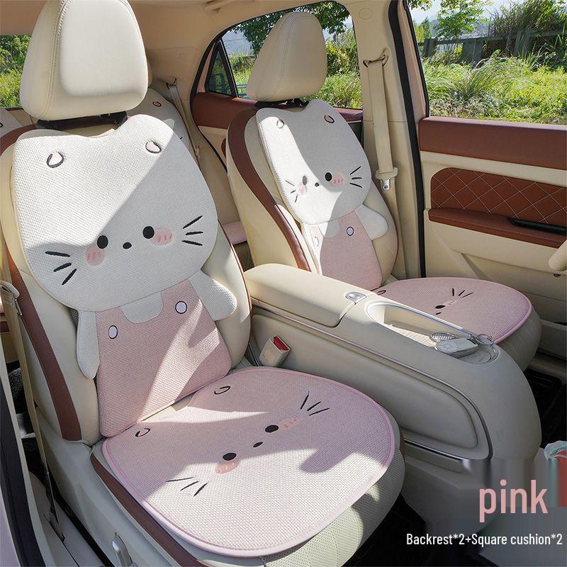 Leinen-Autositzkissen mit 3D-Kätzchenmotiv: Belüfteter, atmungsaktiver, kühler und hübscher Universal-Hut für Damen – perfekt für alle Jahreszeiten