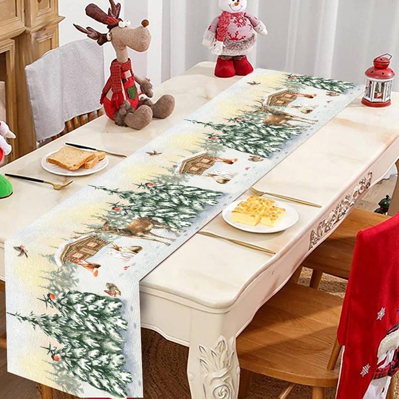 Christmas Ball Buffalo Plaid Table Runner Merry Christmas Decorations For Home Decor Xmas Table Flag Cover Gifts Happy New Year