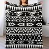 Black and White Geometric Aztec Pattern Throw Blanket Foldable Soft Warm Blanket for Outdoor Use