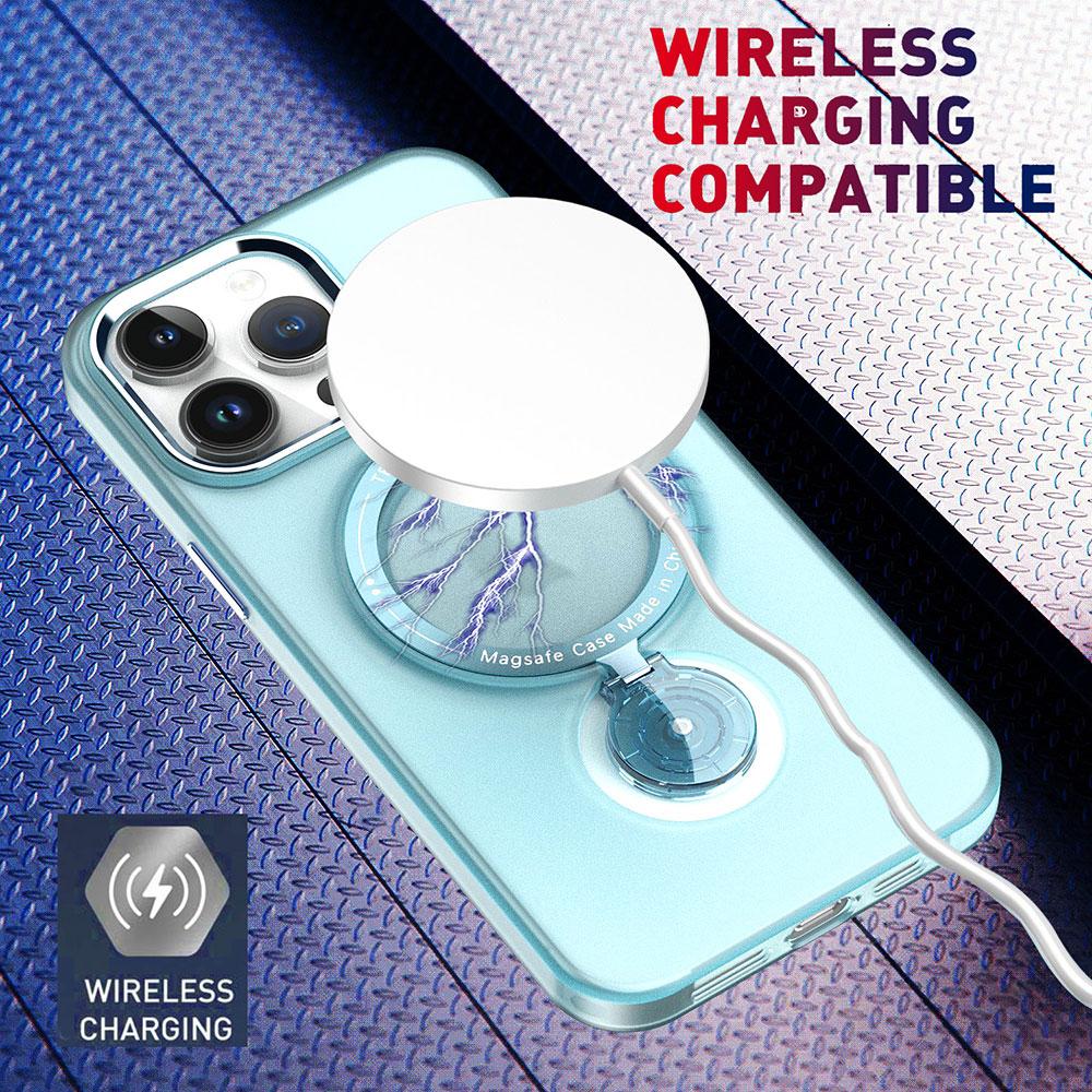 For iPhone 15 14 13 12 11 Pro Plus Max Case 360 Ring Stand Magnetic Magsafe Cover Matte Soft Clear Shell Antifall NonSlip Fundas