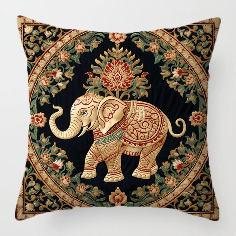 Floral Print Elephant Cushion Cover Vintage Pattern Throw Pillow Cover Sofa Decoration