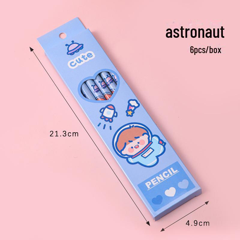 Boîte à crayons pour étudiants de dessin animé: 6 crayons d'examen HB pour l'apprentissage des enfants