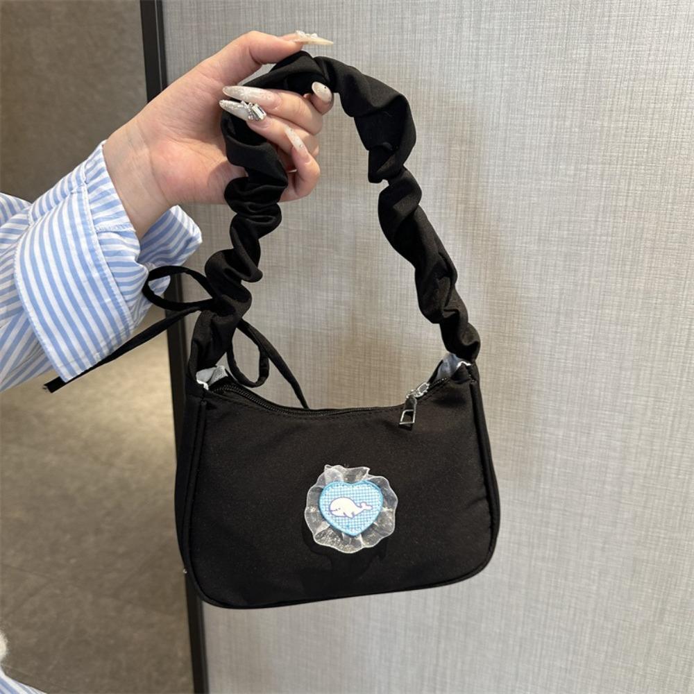 

Bow Pleated Strap Shoulder Bag Nylon Hobo Bag Fashion Canvas Underarm Bag Travel білий