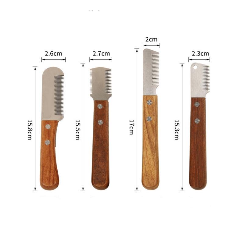 Pet Mat Tangles Removing Stripping Knife Stainless Steel Tool with Wooden Handle for Long Hair Cat Dog Grooming