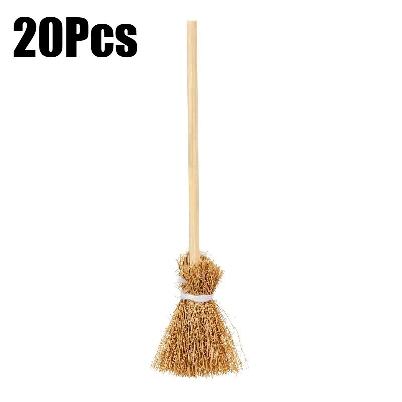 20Pcs 14cm Mini Witch Broom Halloween Decorations Straw Bamboo Handmade Ornaments for Halloween Party DIY Craft Decor Supplies