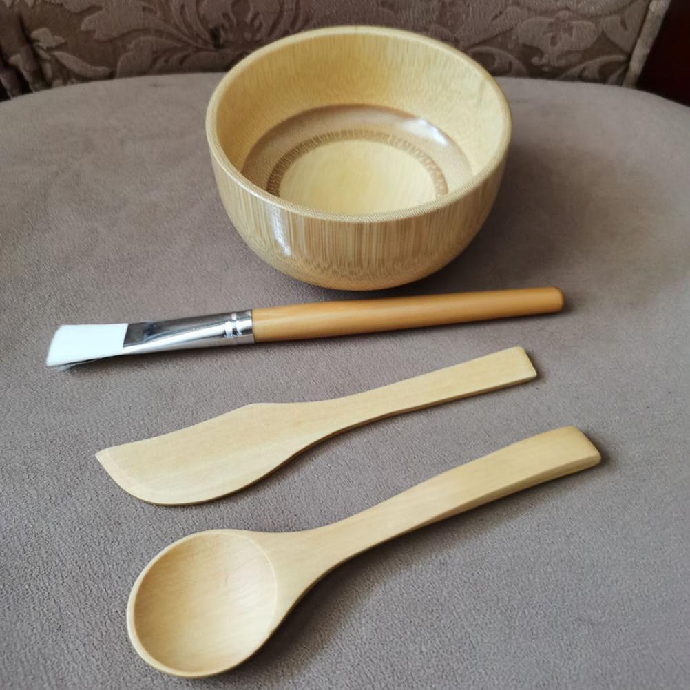 Sada nádob na míchání obličejových krytů Sady dřevěných krytů na obličej, včetně misky, lžíce, štětce a míchadla
