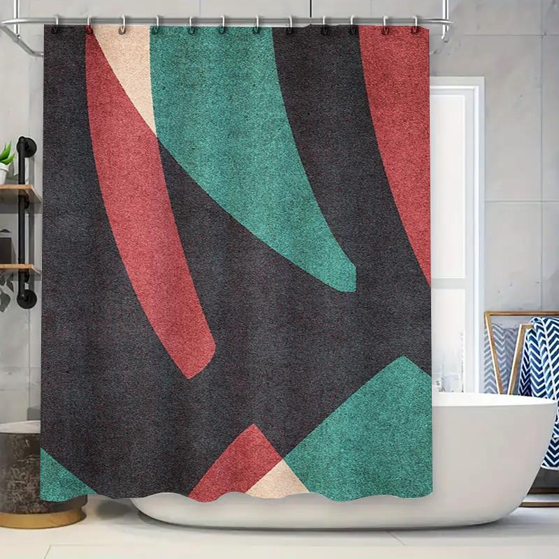 Modern Geometric Print Shower Curtain Green Red Black White Bath Decor Home Accessories Waterproof Fabric for Bathroom Size 72 x