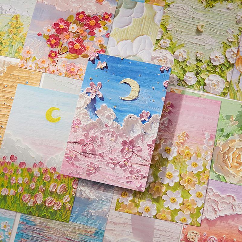 30 Oil Painting Postcards, Art Greeting Cards, Layered Art Greeting Cards, Flower And Grass Mountain Butterfly Moon