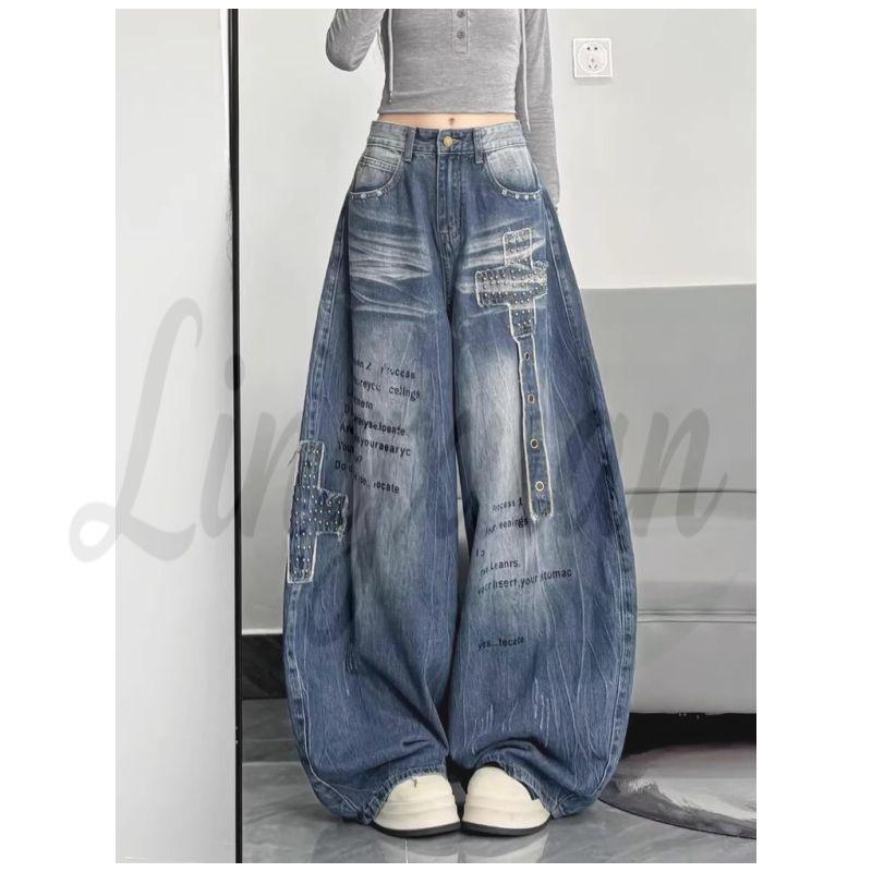 

High Street Women s Wide-Leg Jeans - Crooked Leg, Loose Fit, Floor Length, 2026 Spring/Autumn Collection M