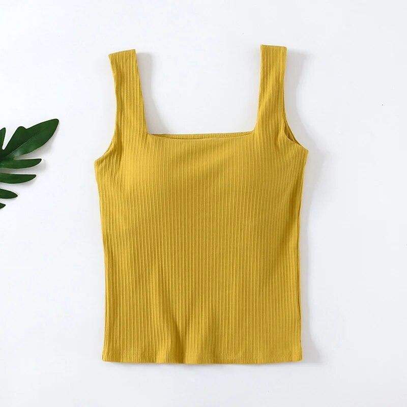 

Женский вязаный укороченный топ в рубчик, базовый топ с овальным вырезом, майка без рукавов на бретельках, жилет на бретельках, топы Bulit in Pad XL