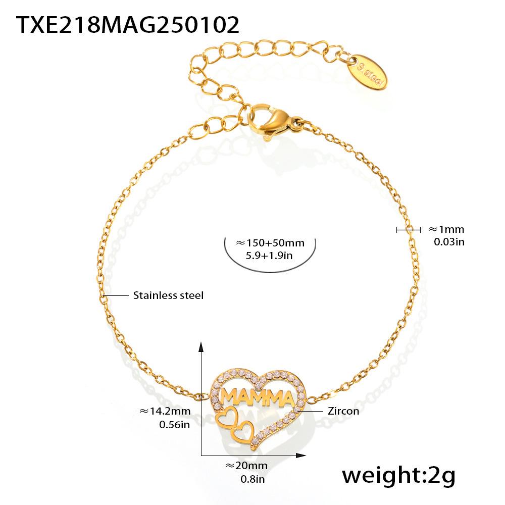 Qiong Yao European Heart Zirconia Necklace & Bracelet Set in 18K Gold-Plated Titanium Steel