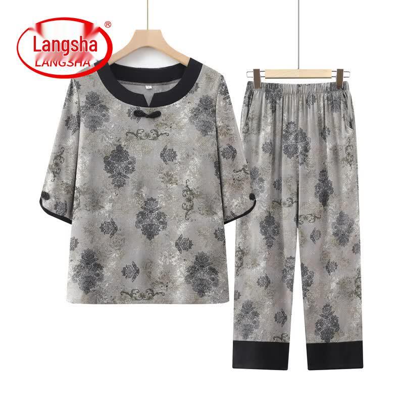Langsha Women s Plus Size Floral Short Sleeve T-Shirt Set XL