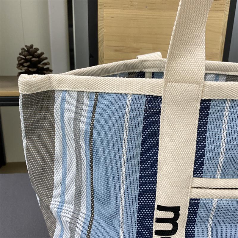 Rakuten Japan Korea Straw Woven Tote Bag with Colored Stripes - Casual Handbag for Shopping