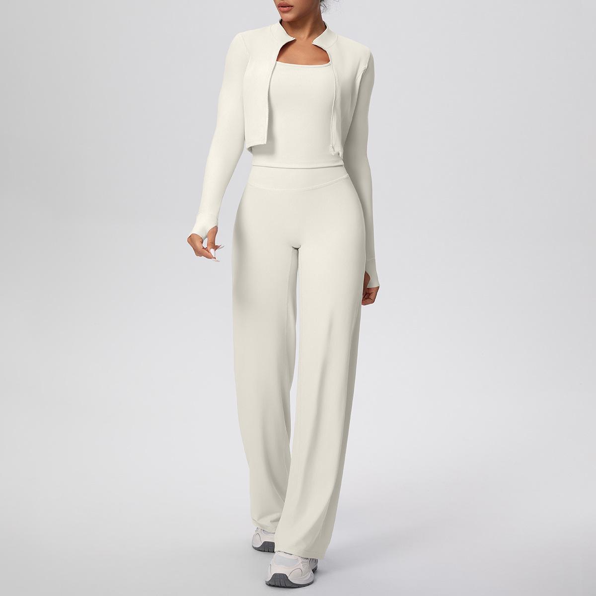 

Solid Color Zip-Up Jacket, Lettered Back Vest, and Loose Straight-Leg Pants Yoga Set S