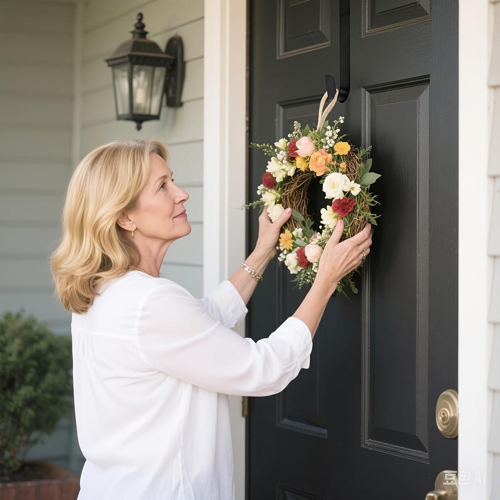 Metal Wreath Hanger designed for behind doors in a classic style with sturdy hooks to hang wreaths, bows and welcome signs Perfect for decorating