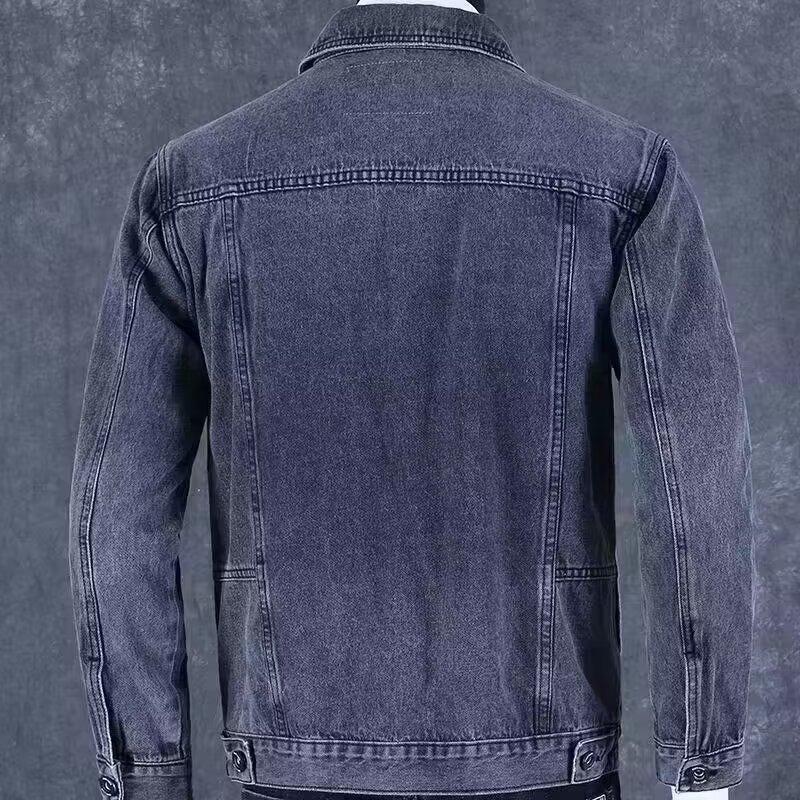 Mens Loose Turn Down Collar Washed Denim Work Casual Jacket Outerwear