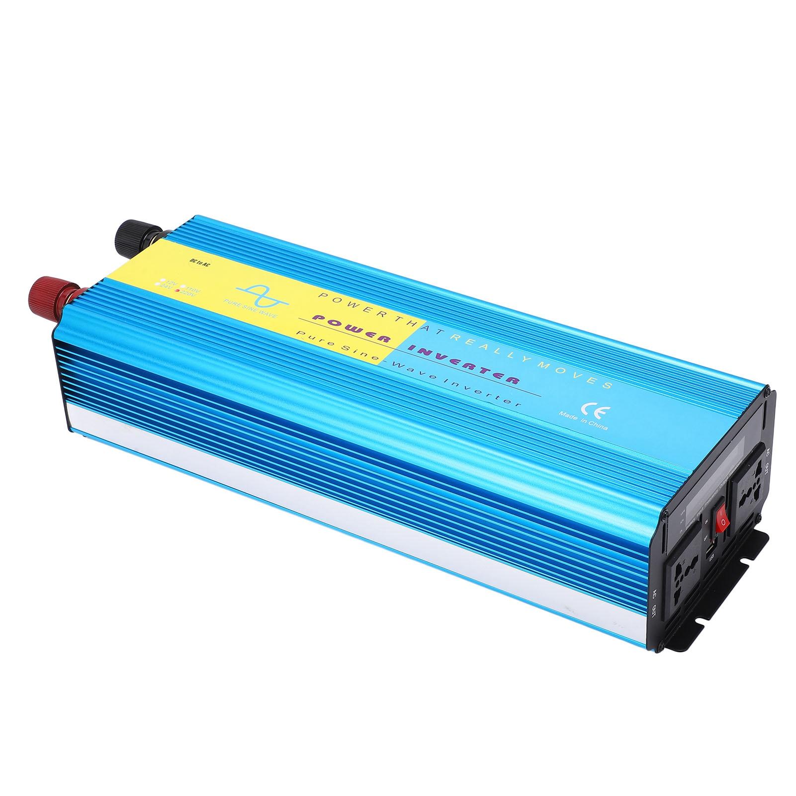 

Інвертор 4000 Вт DC12V РК-дисплей Подвійна універсальна розетка 2 вентилятори охолодження Перетворювач чистої синусоїди для автомобіля, для вулиці