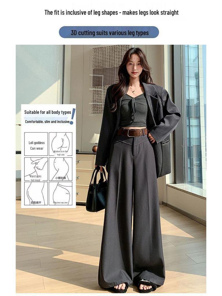 Women's High-Waisted Wide-Leg Floor-Length Pants - Spring/Autumn 2026 Slimming Drape Design