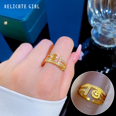 Unisex Vintage verstellbarer Ring Happy Smiling Face offene Ringe für Frauen Hip Hop Good Luck Letter Schmuck