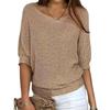 Cross-border summer round neck solid color casual loose shoulder sleeves versatile large size women's pullover sweater
