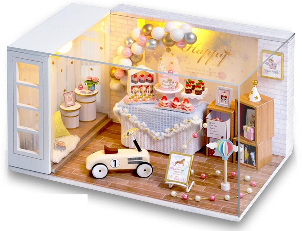 MuMuBoo Handmade Miniature Kit with Japanese Miniature Furniture DIY Wooden Dollhouse with LED Lighting and Dustproof Display Cover Dollhouse,