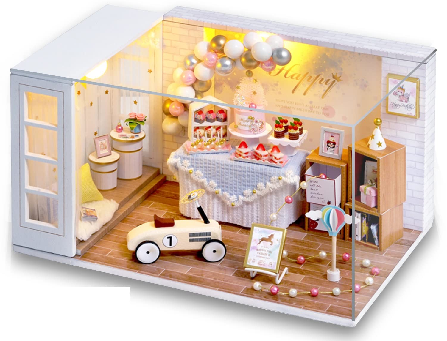 

MuMuBoo Handmade Miniature Kit with Japanese Miniature Furniture DIY Wooden Dollhouse with LED Lighting and Dustproof Display Cover Dollhouse,