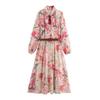 2025 Floral Print Belted Midi Dress - New European & American Style for Women