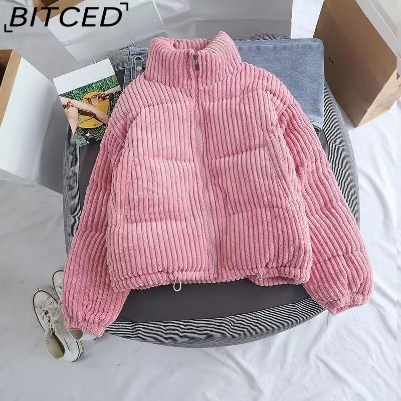 

BITCED Женское зимнее пальто короткой длины из вельветового хлопка, стильная хлопковая куртка свободного кроя XL темно-розовый