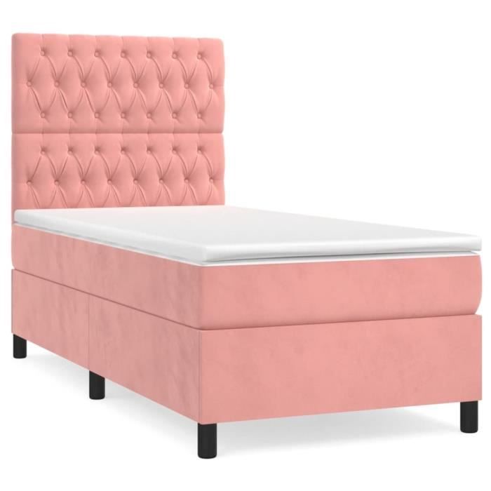 VidaXL Lit à sommier tapissier avec matelas Rose 90x200 cm Velours - Modèle 3143186