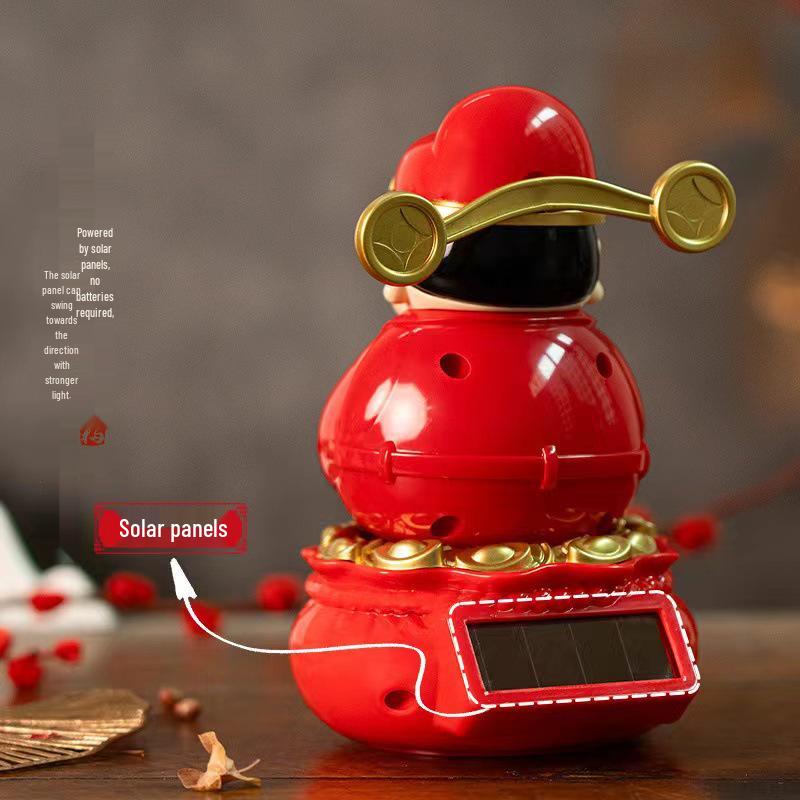 Cartoon God of Wealth Solar-Powered Desktop Ornament - New Year Gift