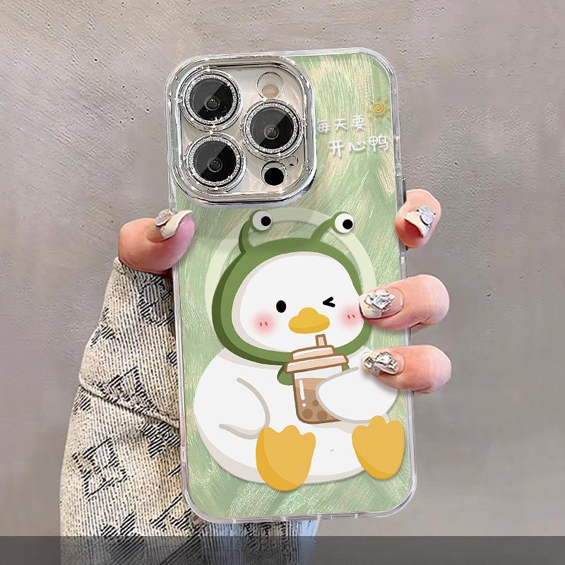 

Мультяшный животный магнитный всасывающий кронштейн-цепочка, подходит для Apple 13, чехол для мобильного телефона из перьевой пряжи 14PRO, поставляется с защитной пленкой для объектива 12/11 iPhone 11 Pro Max