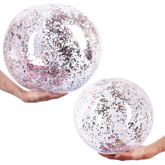 4 Pack 24Inch Glitter Beach Balls Inflatable Confetti Sports Beach Balls 16 Inch Floatable Sequin Beachballs Pool Toys Balls Giant Clear Beach Ball