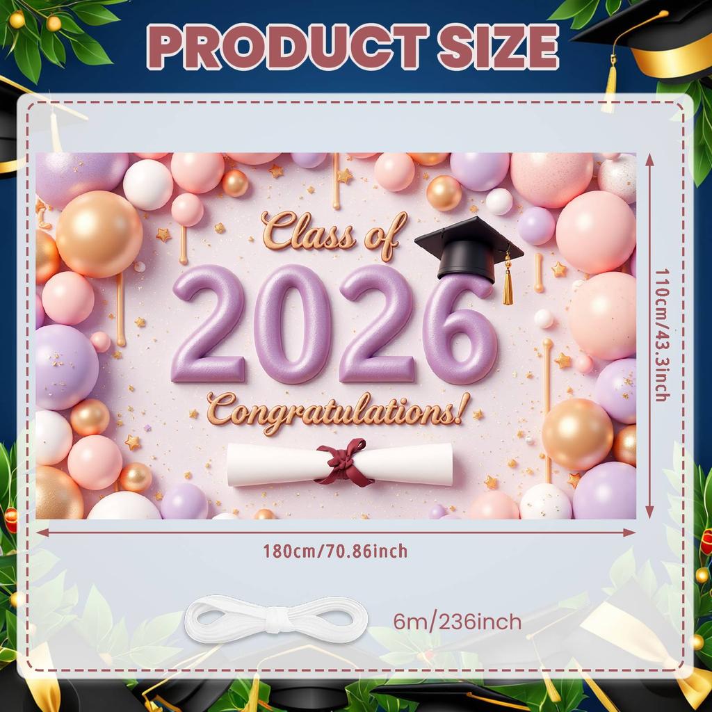 Graduation Event Display Pink Glitter 2026 Class Backdrop Class Of 2026 Display Class Of 2026 Grad Celebration Background