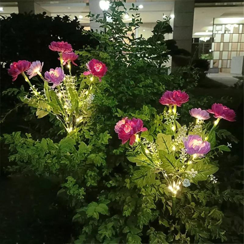 Solar Lotus Flower Lawn Lights with Snow Effect, Waterproof Outdoor Garden Stake Lamp for Patio Wedding Mother's Day Decor