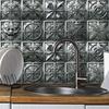 10Pcs 3D Metal Embossed Tile Stickers, Vintage Silver Floral PVC Wall Decals, Waterproof Self-Adhesive Crystal Film Decor for Kitchen Bathroom Floor