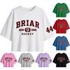 Casual Loose Fit Crop Top Shirt with Crew Neck Short Sleeves Printed University Style Graphic Tee for Women