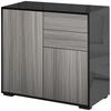 High Gloss Frame Sideboard, Push-Open Design with 2 Drawer for Living Room, Bedroom, 74H x 79W x 36Dcm, Light Grey and Black